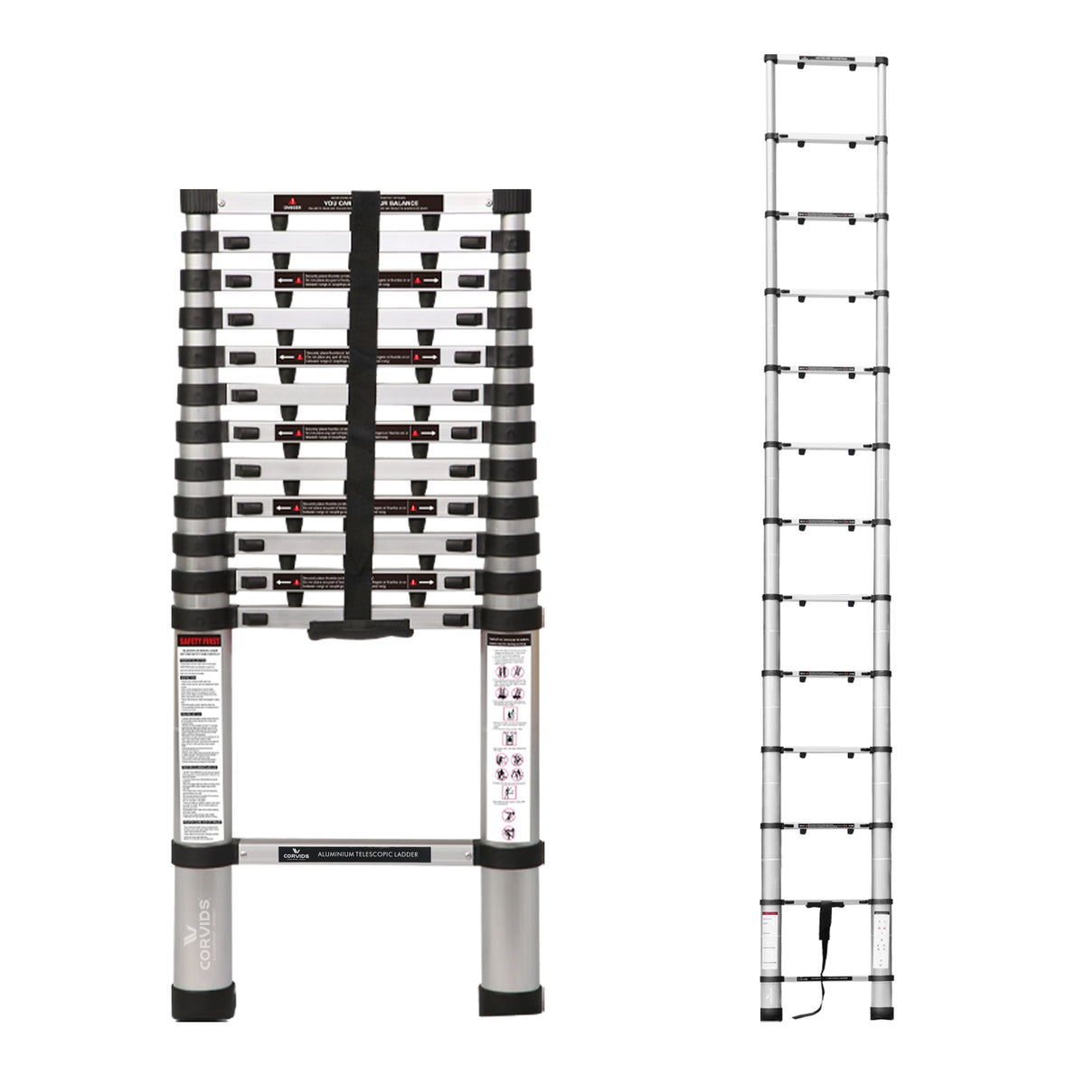 Corvids 5.0m (16.5 ft) Portable & Compact Finger Protect Aluminium Telescopic Ladder