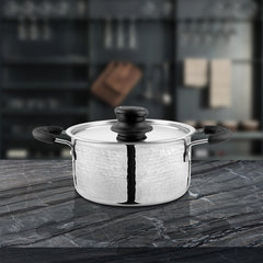 Stainless Steel Light Weight Hammered Casserole with SS Lid