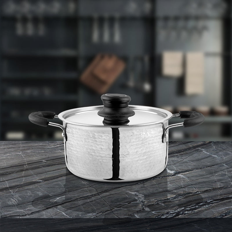 Stainless Steel Light Weight Hammered Casserole with SS Lid