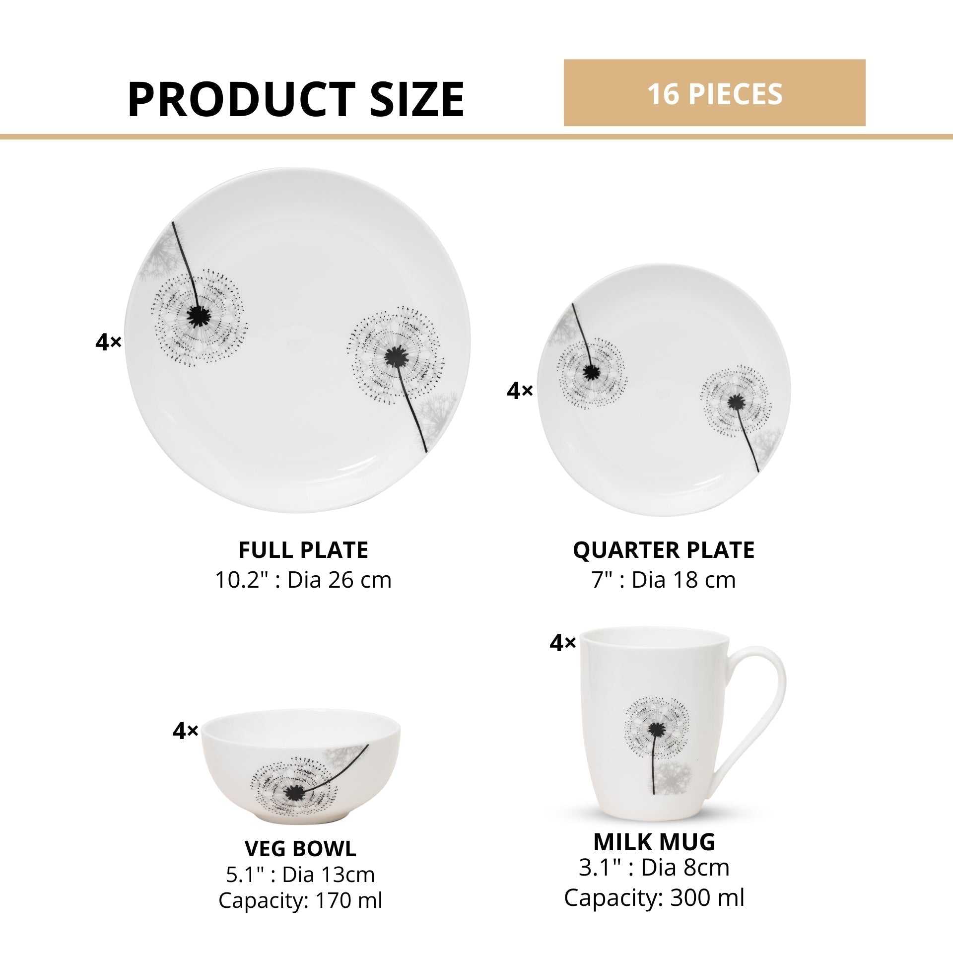 Ceramic Eco2 Dinner Set (Set of 16), for Family of 4, Dinner Set Ceramic