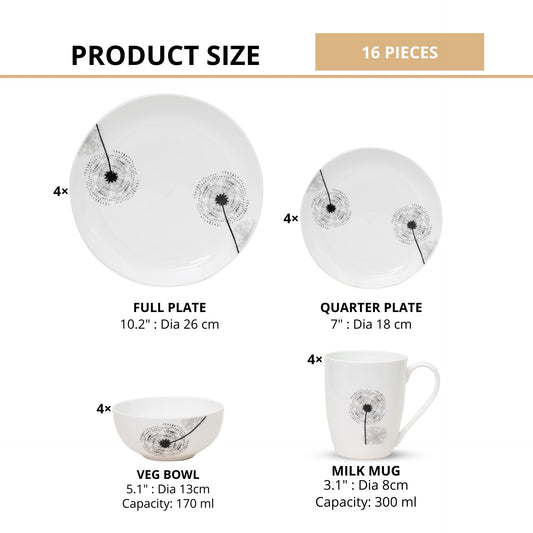 Ceramic Eco2 Dinner Set (Set of 16), for Family of 4, Dinner Set Ceramic