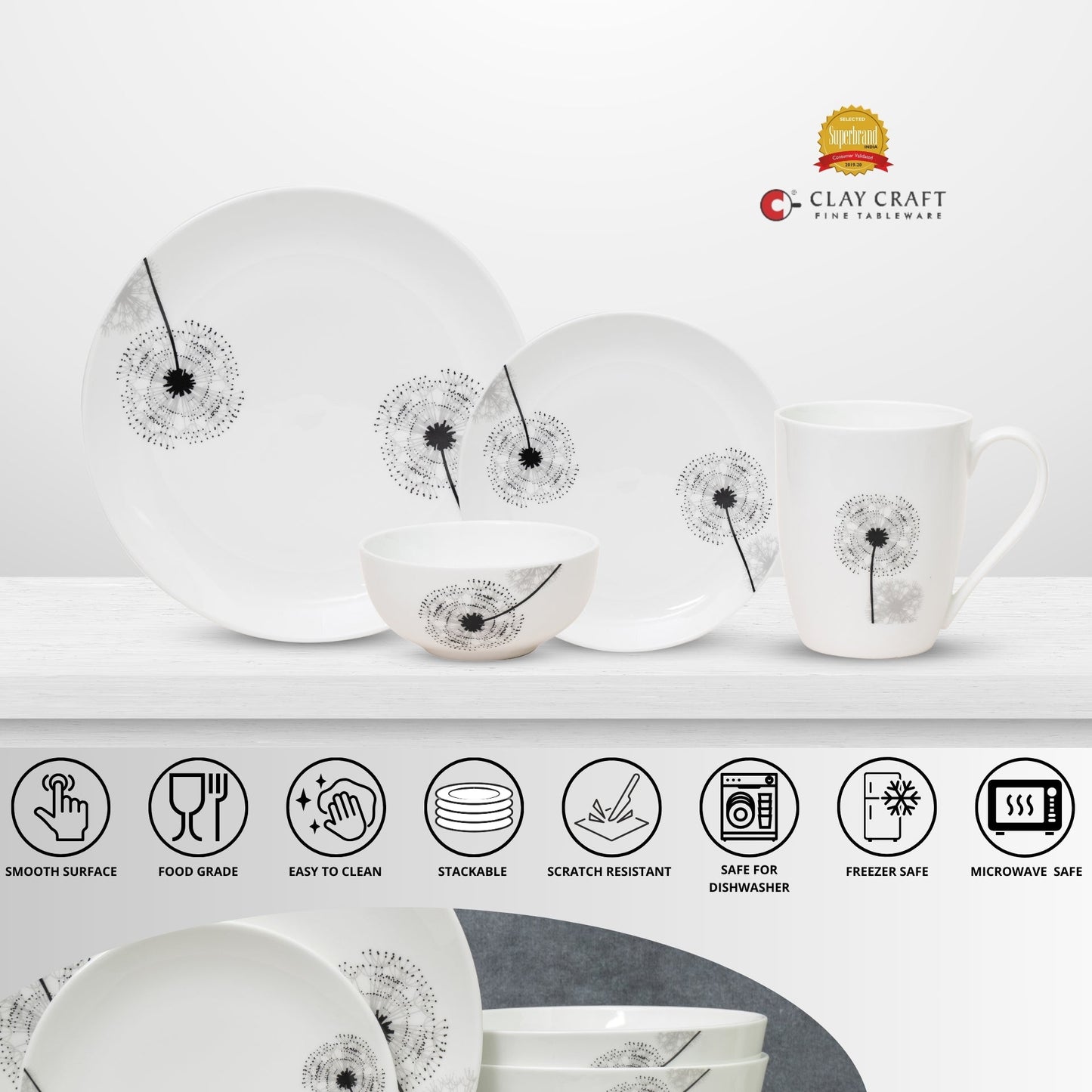 Ceramic Eco2 Dinner Set (Set of 16), for Family of 4, Dinner Set Ceramic