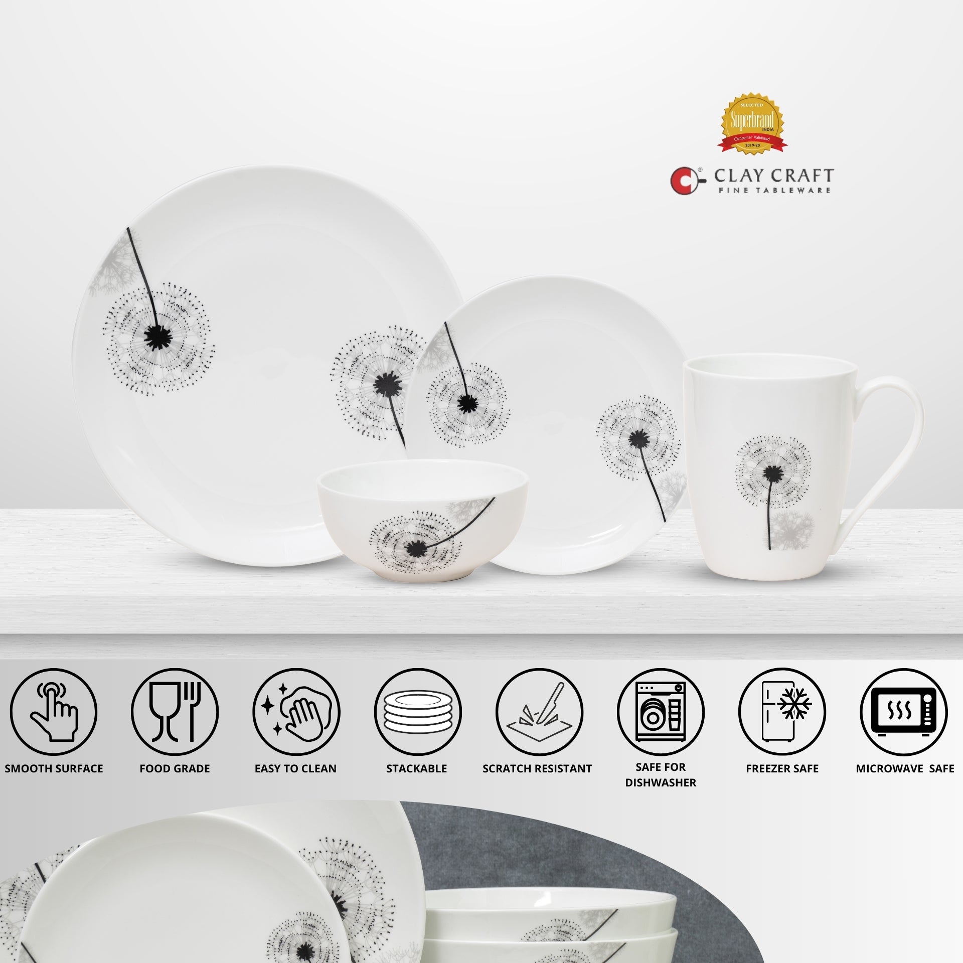 Ceramic Eco2 Dinner Set (Set of 16), for Family of 4, Dinner Set Ceramic