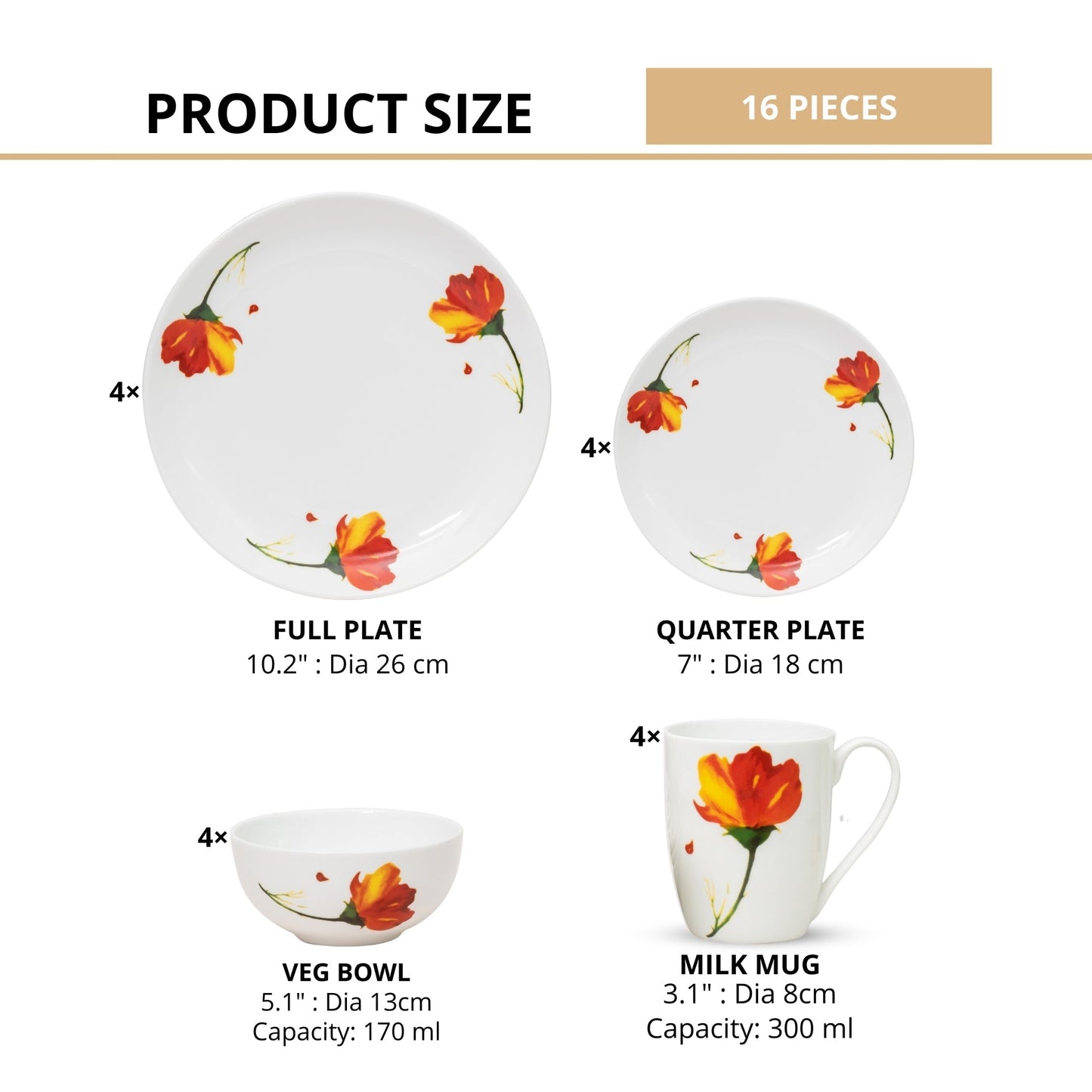 Ceramic Eco3 Dinner Set (Set of 16), for Family of 4, Dinner Set Ceramic