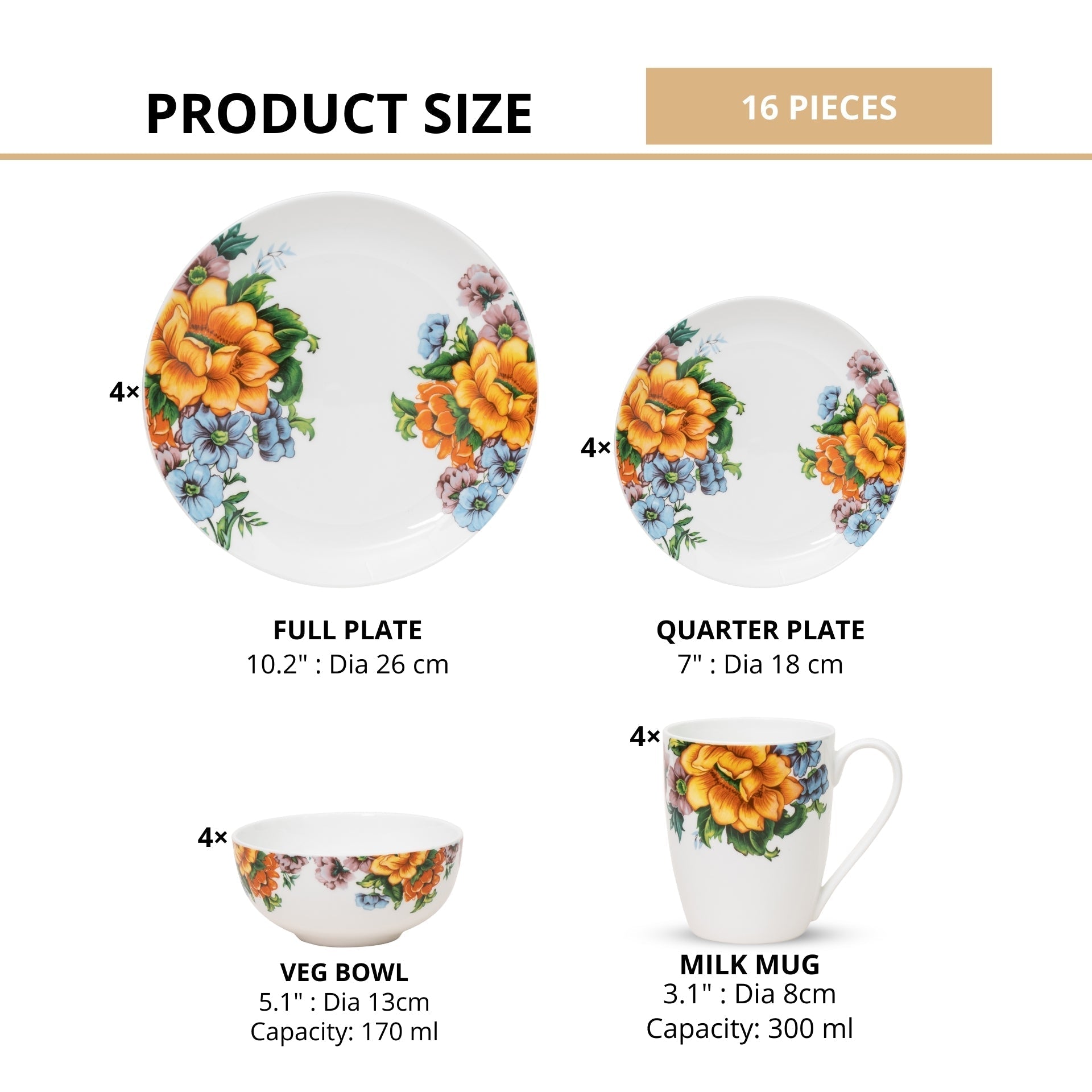Ceramic Eco4 Dinner Set (Set of 16), for Family of 4, Dinner Set Ceramic
