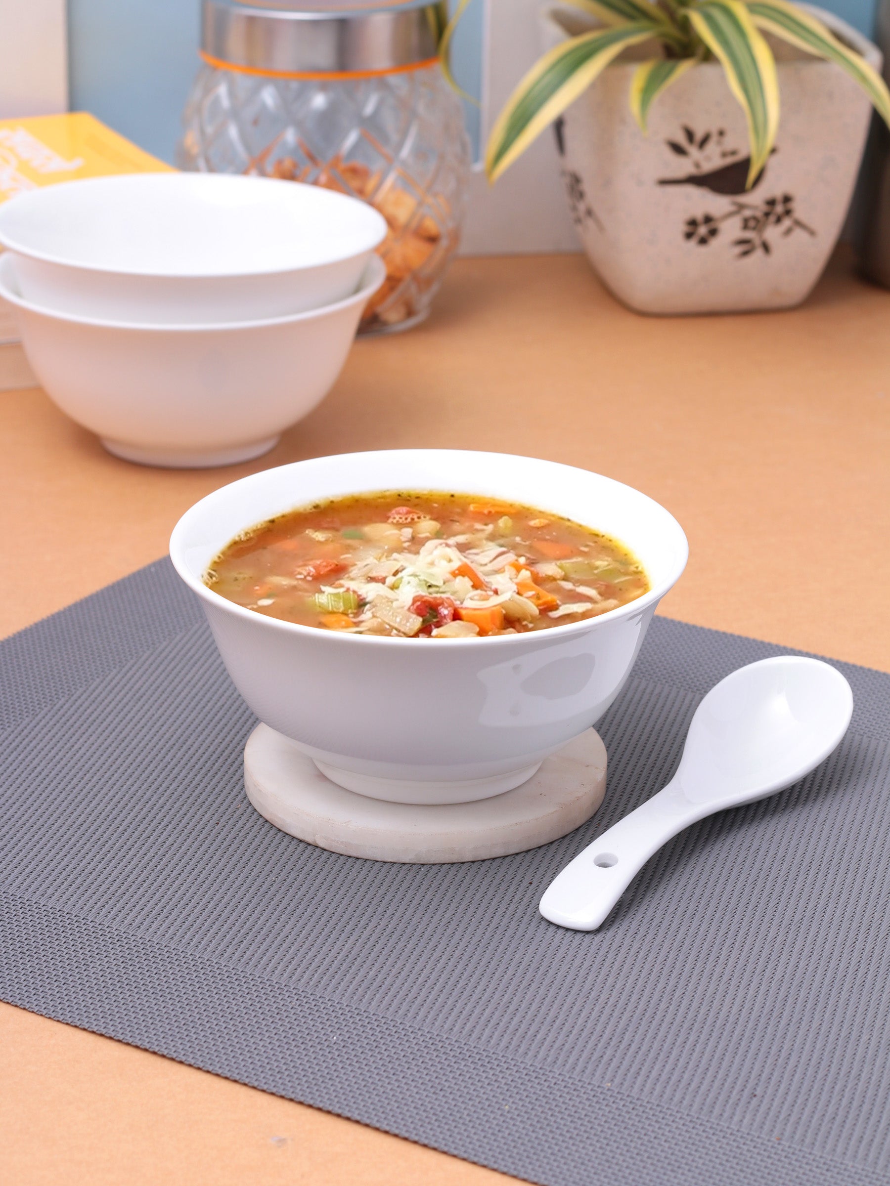 Clay Craft Basic Bowl Asian 3 Piece Medium for Soups and Starters, Plain White