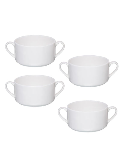 Clay Craft Basic Stacko Soupbowl with Handle 4 Piece Plain White