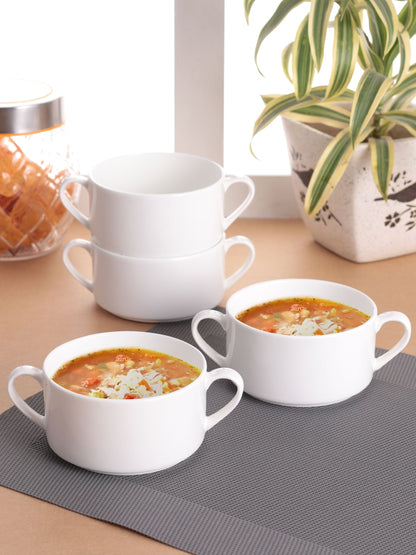 Clay Craft Basic Stacko Soupbowl with Handle 4 Piece Plain White