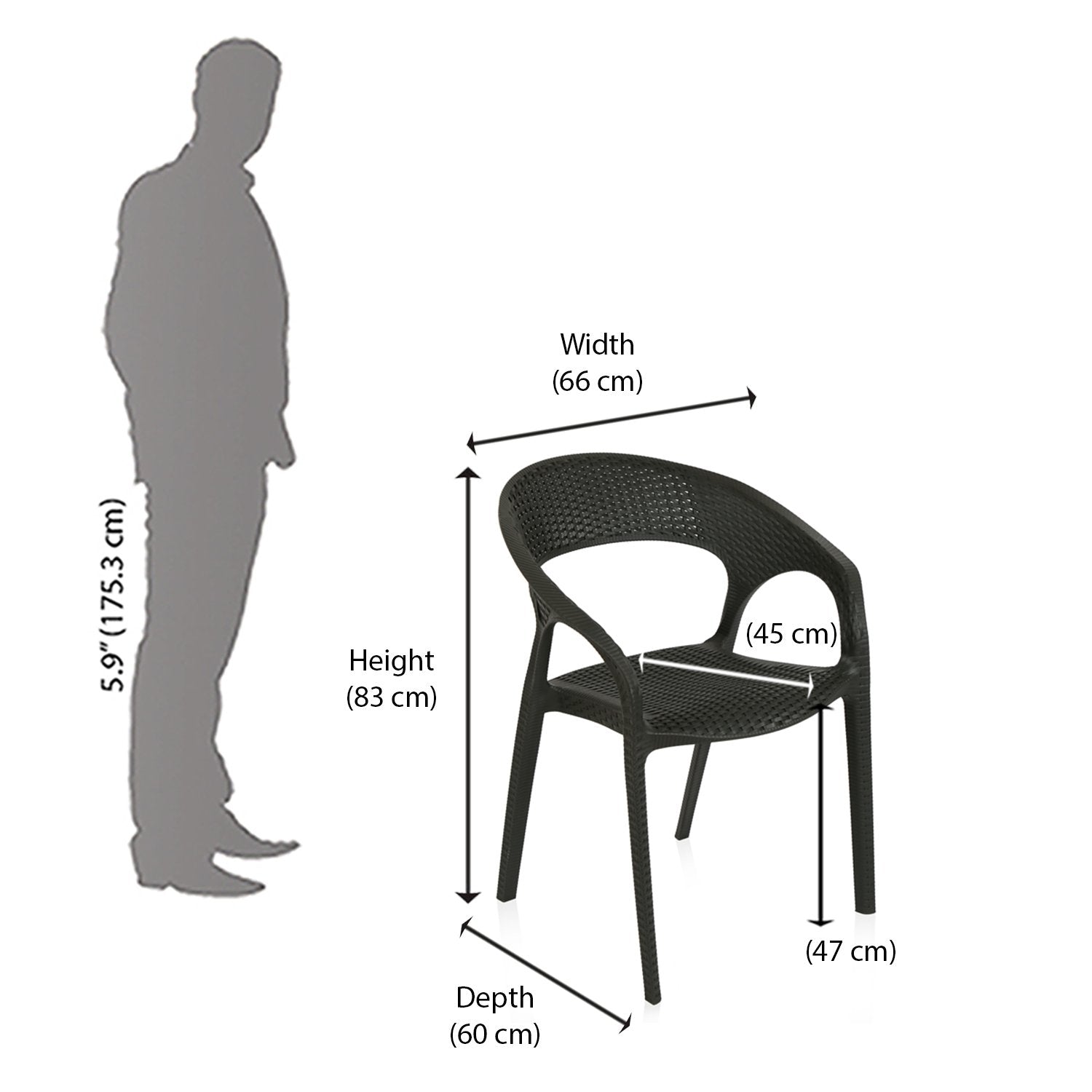 Nilkamal Club Plastic Arm Chair (Charcoal Grey)