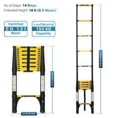 Corvids 5.5m (18 Ft) Iron Telescopic Ladder for Home, Warehouse & Outdoor Use-3