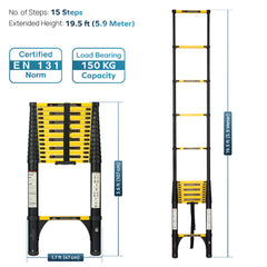 Corvids 5.9m (19.5 Ft) Iron Telescopic Ladder for Home, Warehouse & Outdoor Use-3