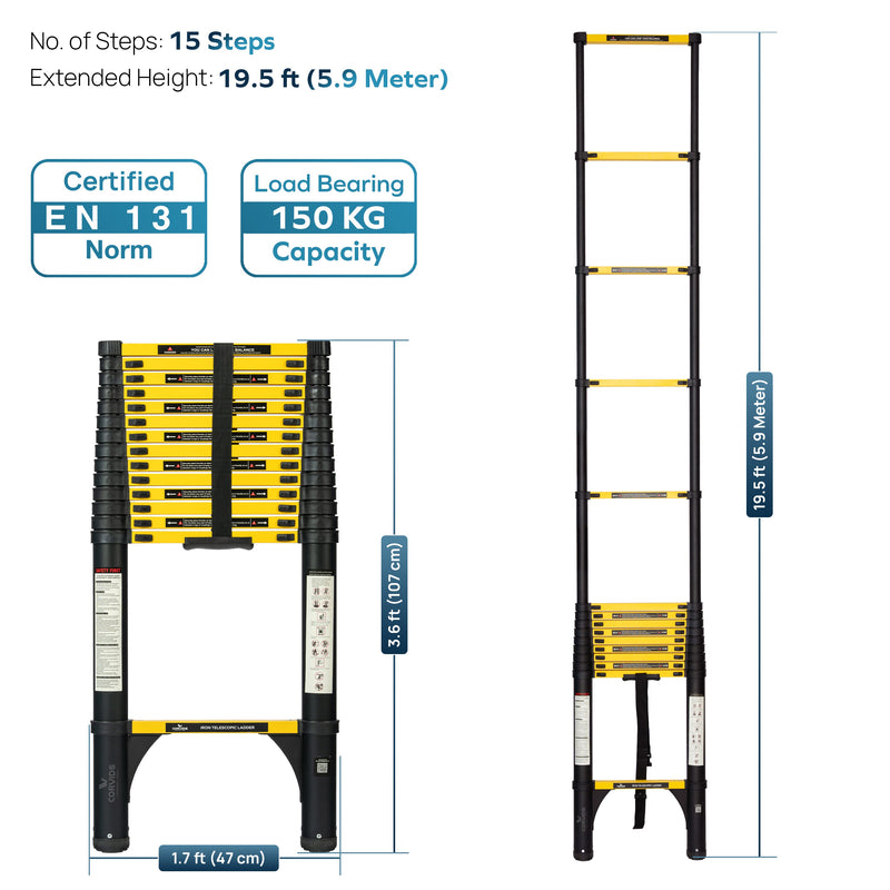 Corvids 5.9m (19.5 Ft) Iron Telescopic Ladder for Home, Warehouse & Outdoor Use-3