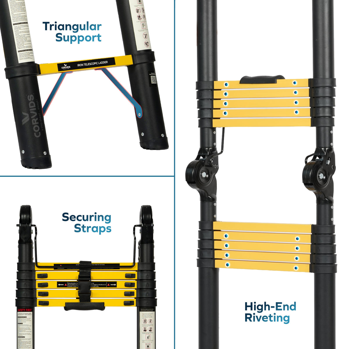 Corvids 3.8m (12.5 Ft) Foldable A-Type Iron Telescopic Ladder for Home, Industrial & Warehouse Use-6