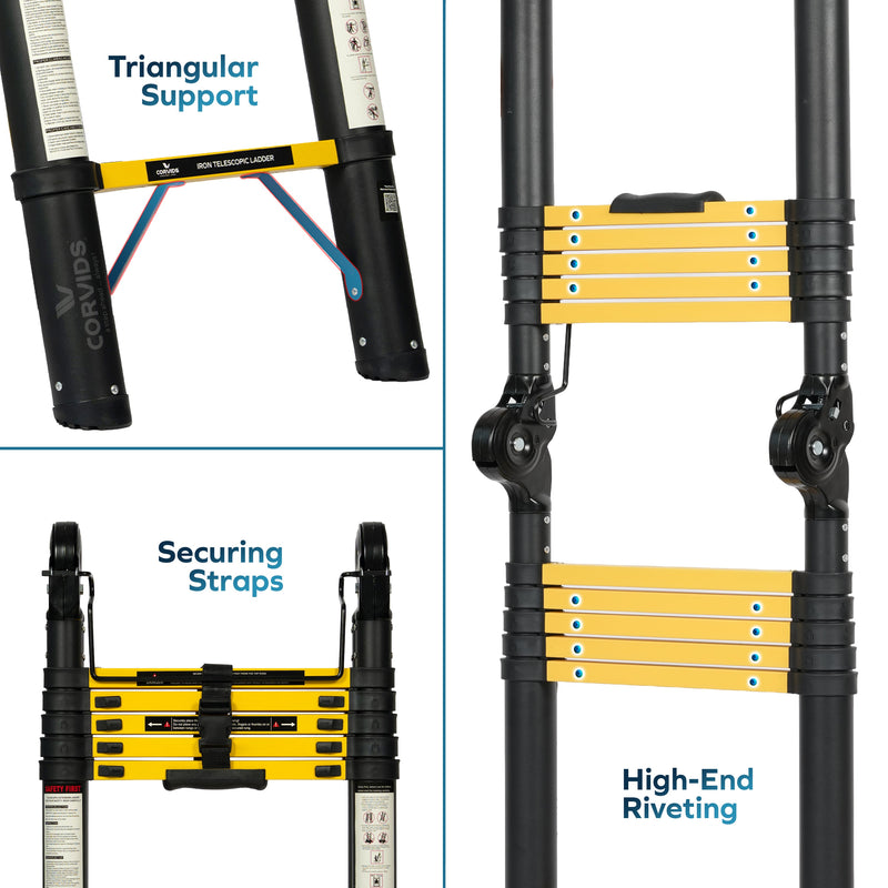 Corvids 3.8m (12.5 Ft) Foldable A-Type Iron Telescopic Ladder for Home, Industrial & Warehouse Use-6
