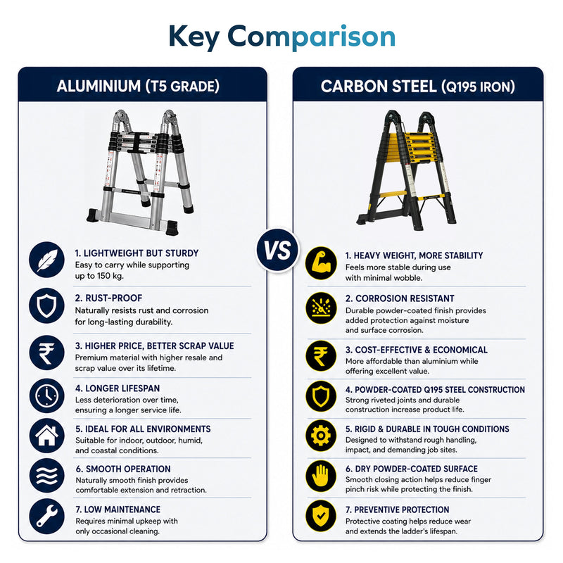 Corvids 3.8m (12.5 Ft) Foldable A-Type Iron Telescopic Ladder for Home, Industrial & Warehouse Use-8