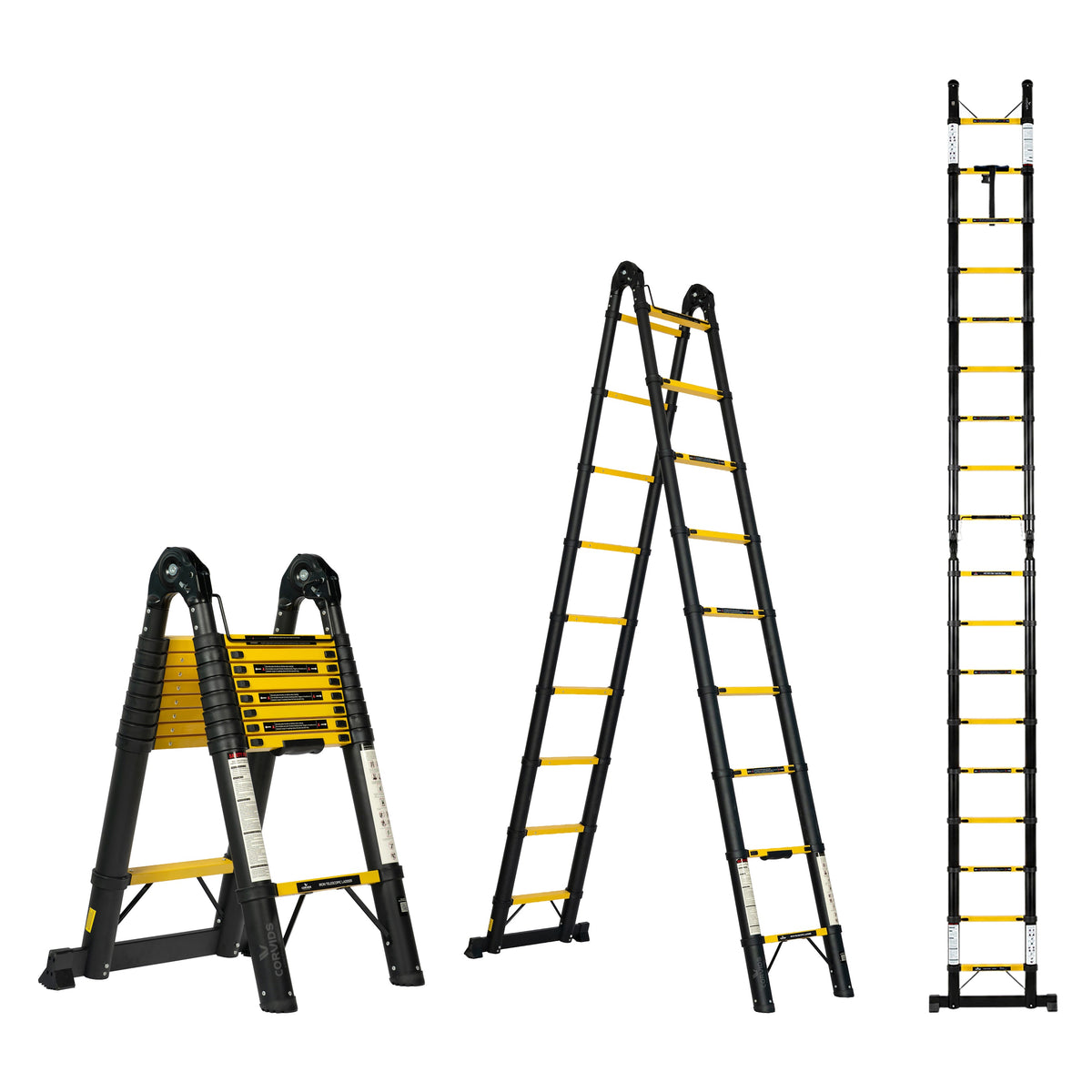 Corvids 5.6m (18.5 Ft) Foldable A-Type Iron Telescopic Ladder for Home, Industrial & Warehouse Use