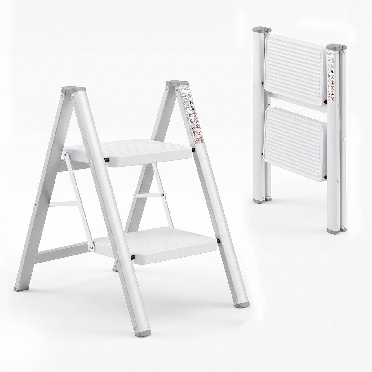 Corvids 2-Step Heavy-Duty Carbon Steel Step Stool, 2-Year Warranty, Anti-Slip Wide Steps, Portable Multipurpose Folding Step Ladder for Home, Kitchen & Office Use (White)-1