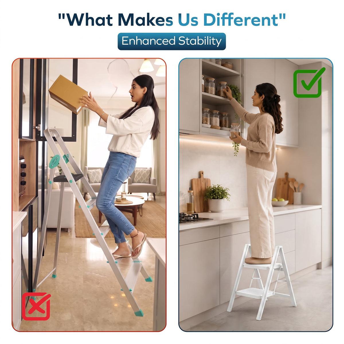 Corvids 2-Step Heavy-Duty Carbon Steel Step Stool, 2-Year Warranty, Anti-Slip Wide Steps, Portable Multipurpose Folding Step Ladder for Home, Kitchen & Office Use (White)-6
