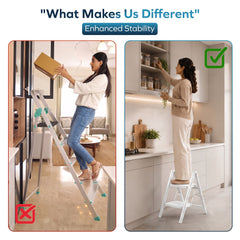 Corvids 2-Step Heavy-Duty Carbon Steel Step Stool, 2-Year Warranty, Anti-Slip Wide Steps, Portable Multipurpose Folding Step Ladder for Home, Kitchen & Office Use (White)-6