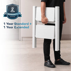 Corvids 2-Step Heavy-Duty Carbon Steel Step Stool, 2-Year Warranty, Anti-Slip Wide Steps, Portable Multipurpose Folding Step Ladder for Home, Kitchen & Office Use (White)-7