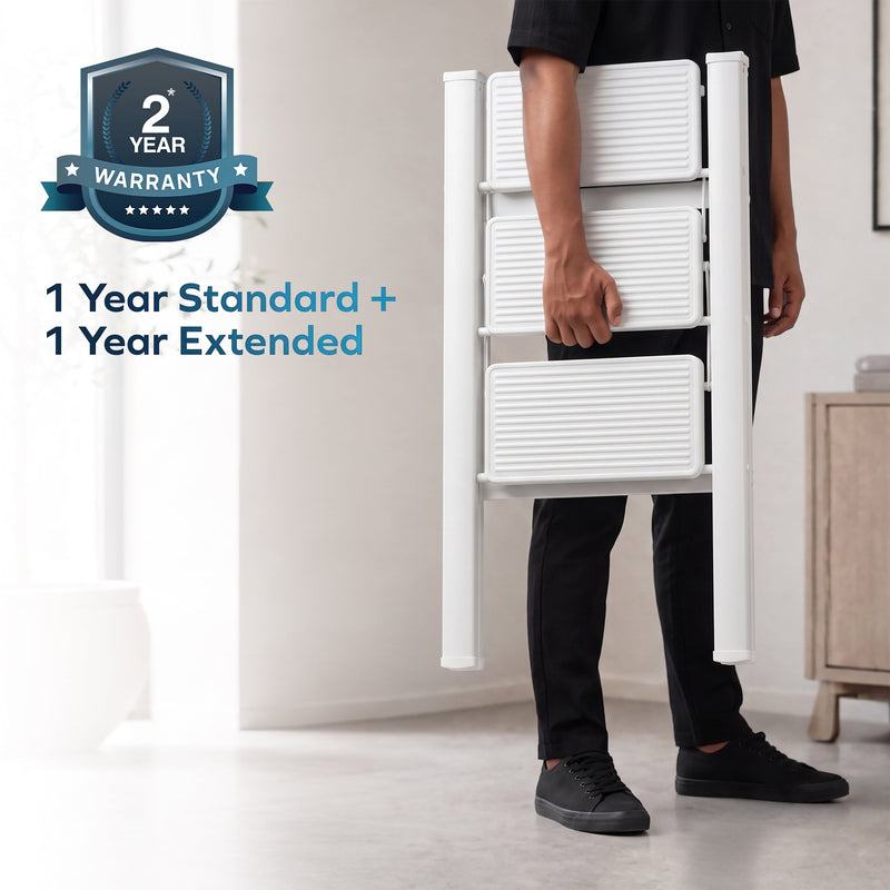 Corvids 3-Step Heavy-Duty Carbon Steel Step Stool, 2-Year Warranty, Anti-Slip Wide Steps, Portable Multipurpose Folding Step Ladder for Home, Kitchen & Office Use (White)-7
