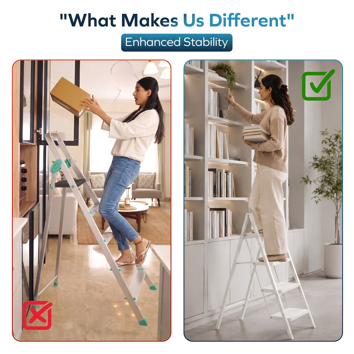 Corvids 4-Step Heavy-Duty Carbon Steel Step Stool, 2-Year Warranty, Anti-Slip Wide Steps, Portable Multipurpose Folding Step Ladder for Home, Kitchen & Office Use (White)-6
