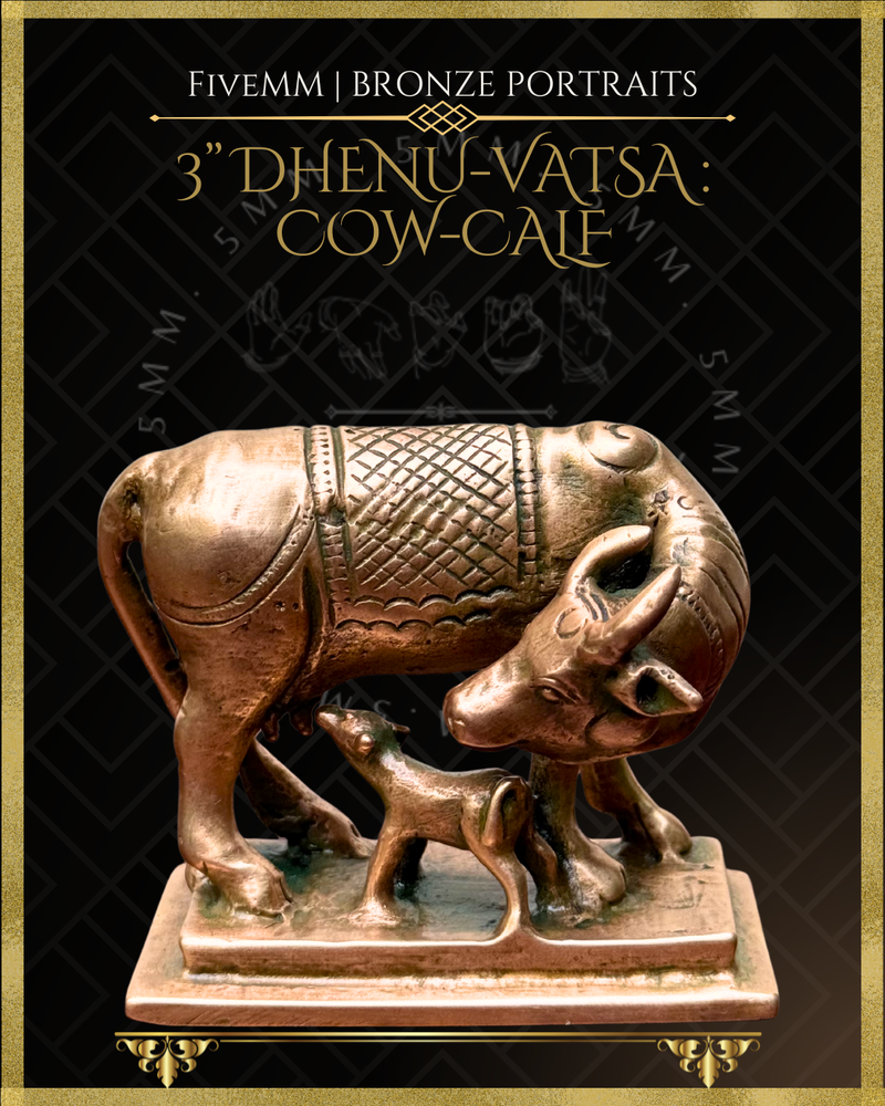 Cow and Calf Panchaloha Bronze Icon - 3"