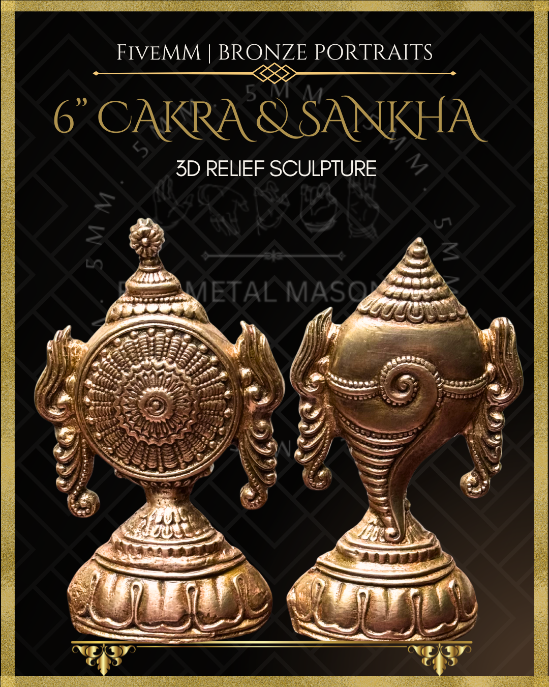 Chakra & Sankha Panchaloha Bronze Icon Set - 6"