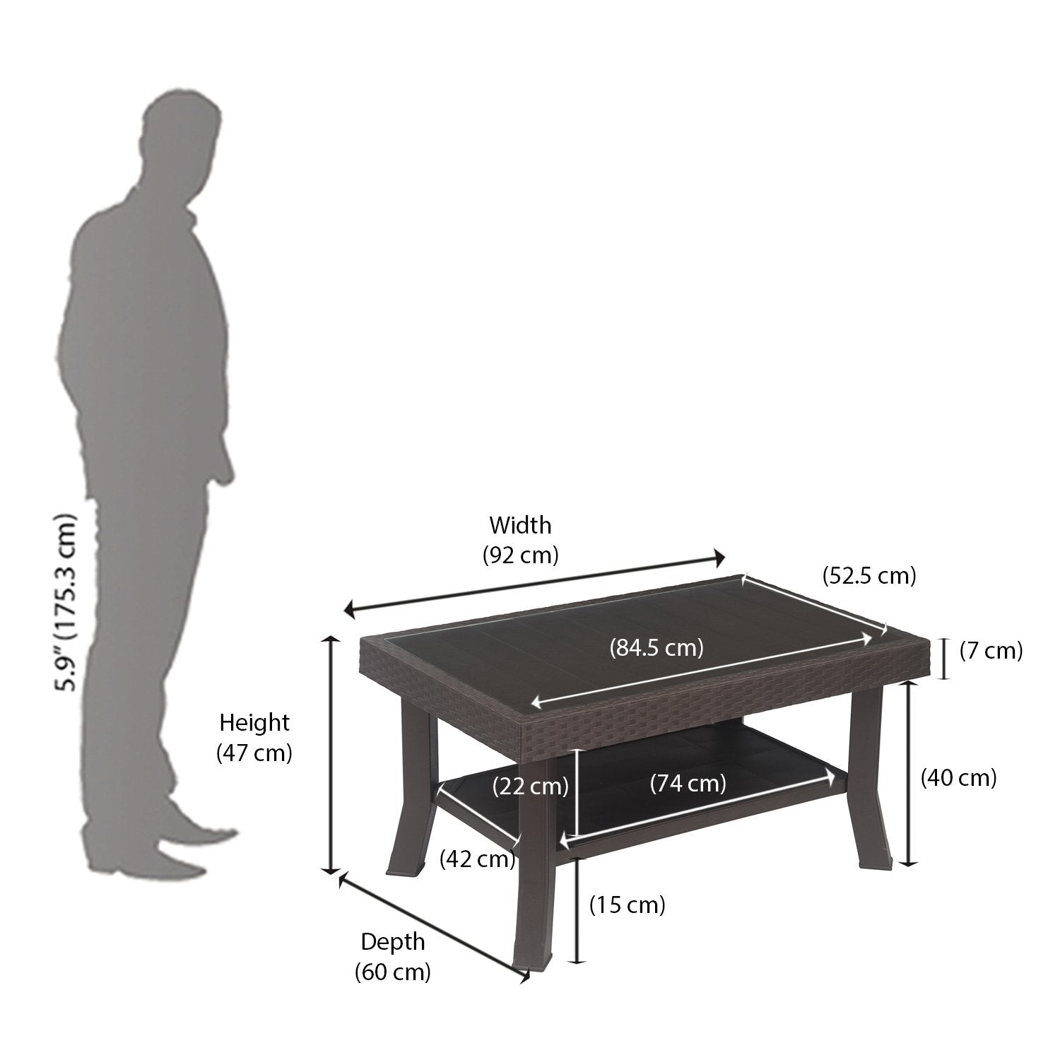 Nilkamal Center Table 1 Cane & Glass (Weather Brown)