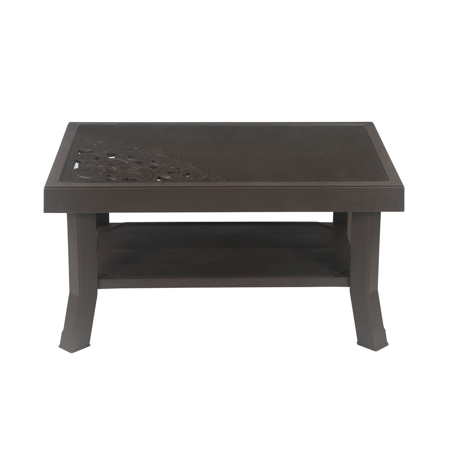 Nilkamal Center Table 2 Carv & Glass (Weather Brown)