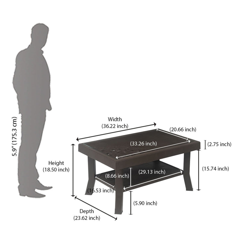 Nilkamal Center Table 2 Carv & Glass (Weather Brown)