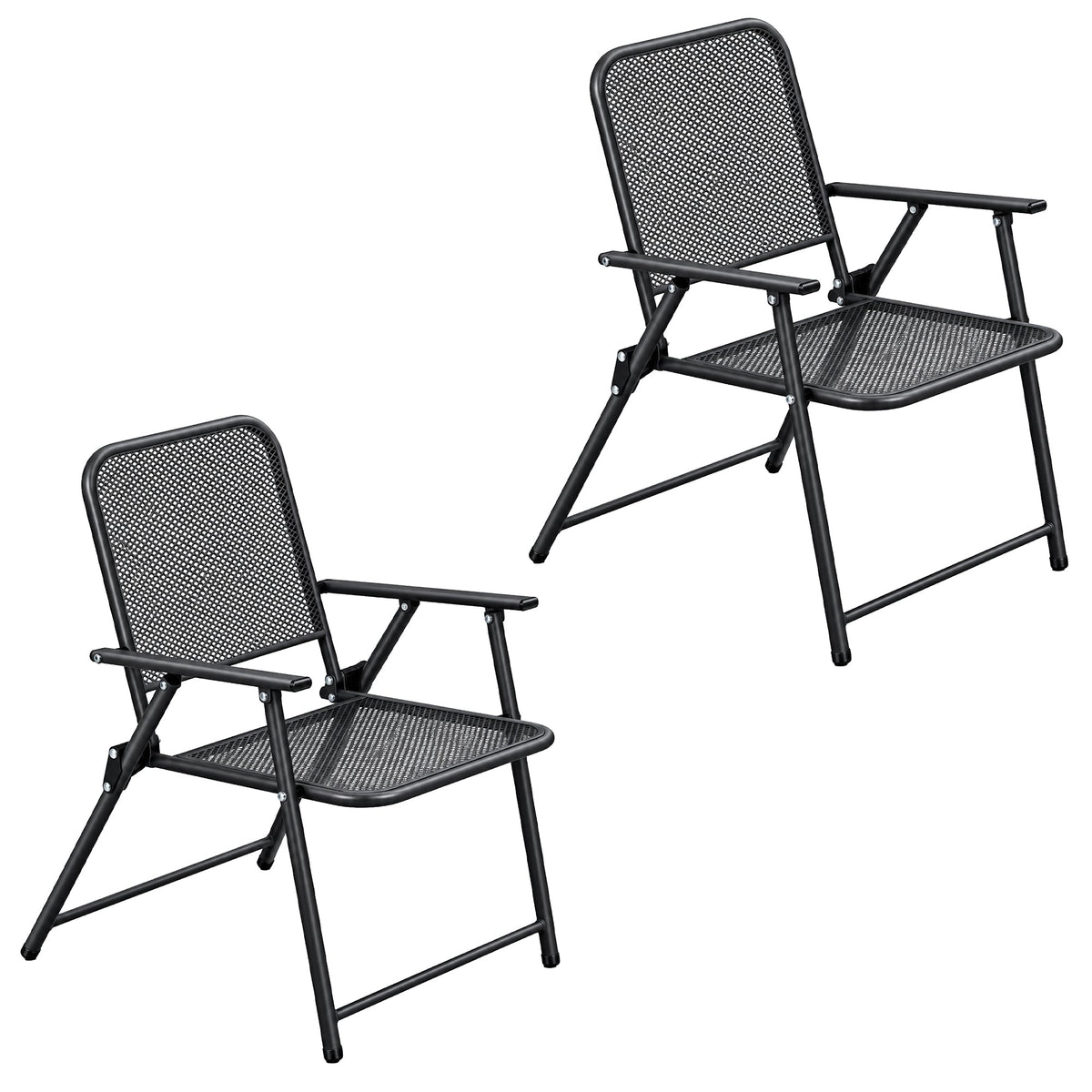 Corvids Foldable Metal Camping Chairs with Armrest (Set of 2)| 120 KG Capacity, Ventilated Mesh Seat & Backrest | Rust-Resistant Portable Chair for Balcony, Garden, Patio & Indoor Use (Black)-1