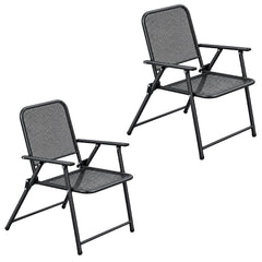Corvids Foldable Metal Camping Chairs with Armrest (Set of 2)| 120 KG Capacity, Ventilated Mesh Seat & Backrest | Rust-Resistant Portable Chair for Balcony, Garden, Patio & Indoor Use (Black)-1