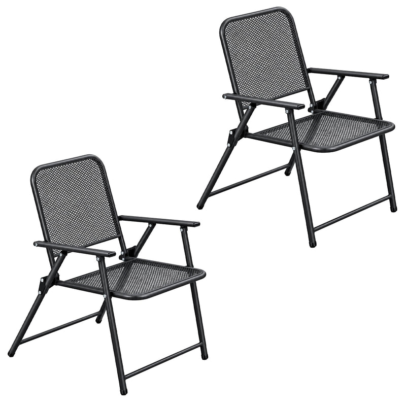 Corvids Foldable Metal Camping Chairs with Armrest (Set of 2)| 120 KG Capacity, Ventilated Mesh Seat & Backrest | Rust-Resistant Portable Chair for Balcony, Garden, Patio & Indoor Use (Black)-1