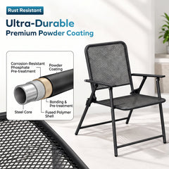 Corvids Foldable Metal Camping Chairs with Armrest (Set of 2)| 120 KG Capacity, Ventilated Mesh Seat & Backrest | Rust-Resistant Portable Chair for Balcony, Garden, Patio & Indoor Use (Black)-3