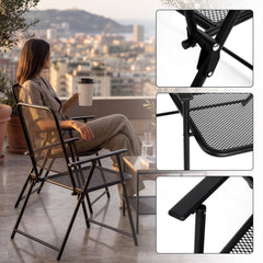Corvids Foldable Metal Camping Chairs with Armrest (Set of 2)| 120 KG Capacity, Ventilated Mesh Seat & Backrest | Rust-Resistant Portable Chair for Balcony, Garden, Patio & Indoor Use (Black)-4