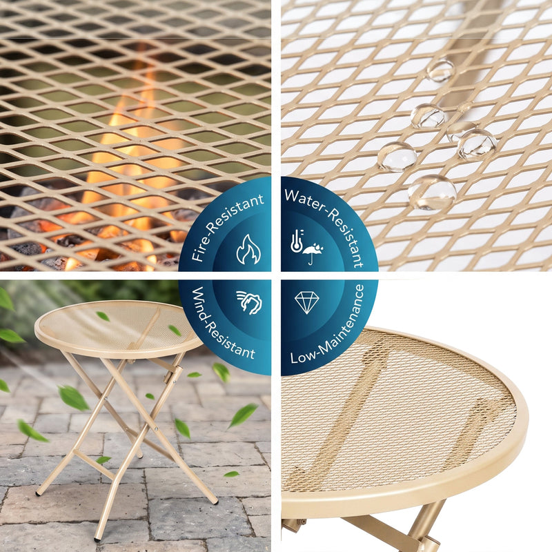 Corvids Foldable Round Metal Camping & Utility Table | 2 Year Warranty | 70 KG Capacity & Rust-Resistant Powder Coating | Portable Coffee & Bistro Table for Balcony, Garden, Patio & Indoor Use (Khaki)-3