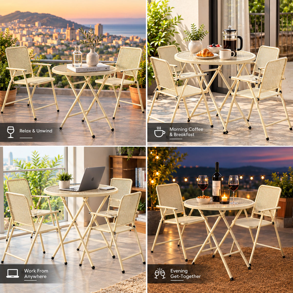 Corvids Foldable Round Metal Camping & Utility Table | 2 Year Warranty | 70 KG Capacity & Rust-Resistant Powder Coating | Portable Coffee & Bistro Table for Balcony, Garden, Patio & Indoor Use (Khaki)-5