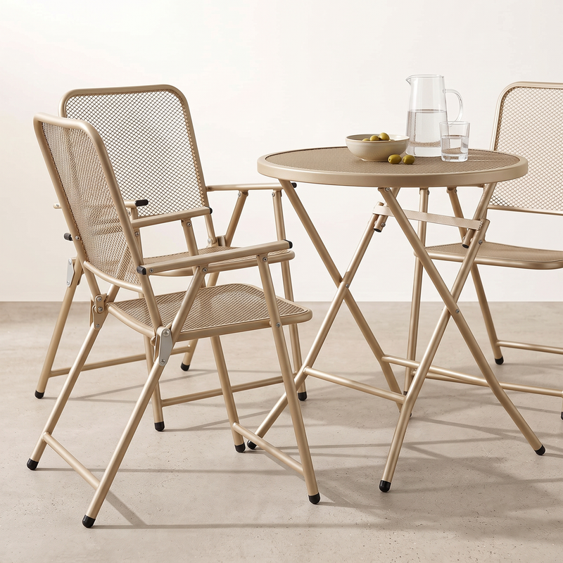 Corvids Foldable Round Metal Camping & Utility Table | 2 Year Warranty | 70 KG Capacity & Rust-Resistant Powder Coating | Portable Coffee & Bistro Table for Balcony, Garden, Patio & Indoor Use (Khaki)-7