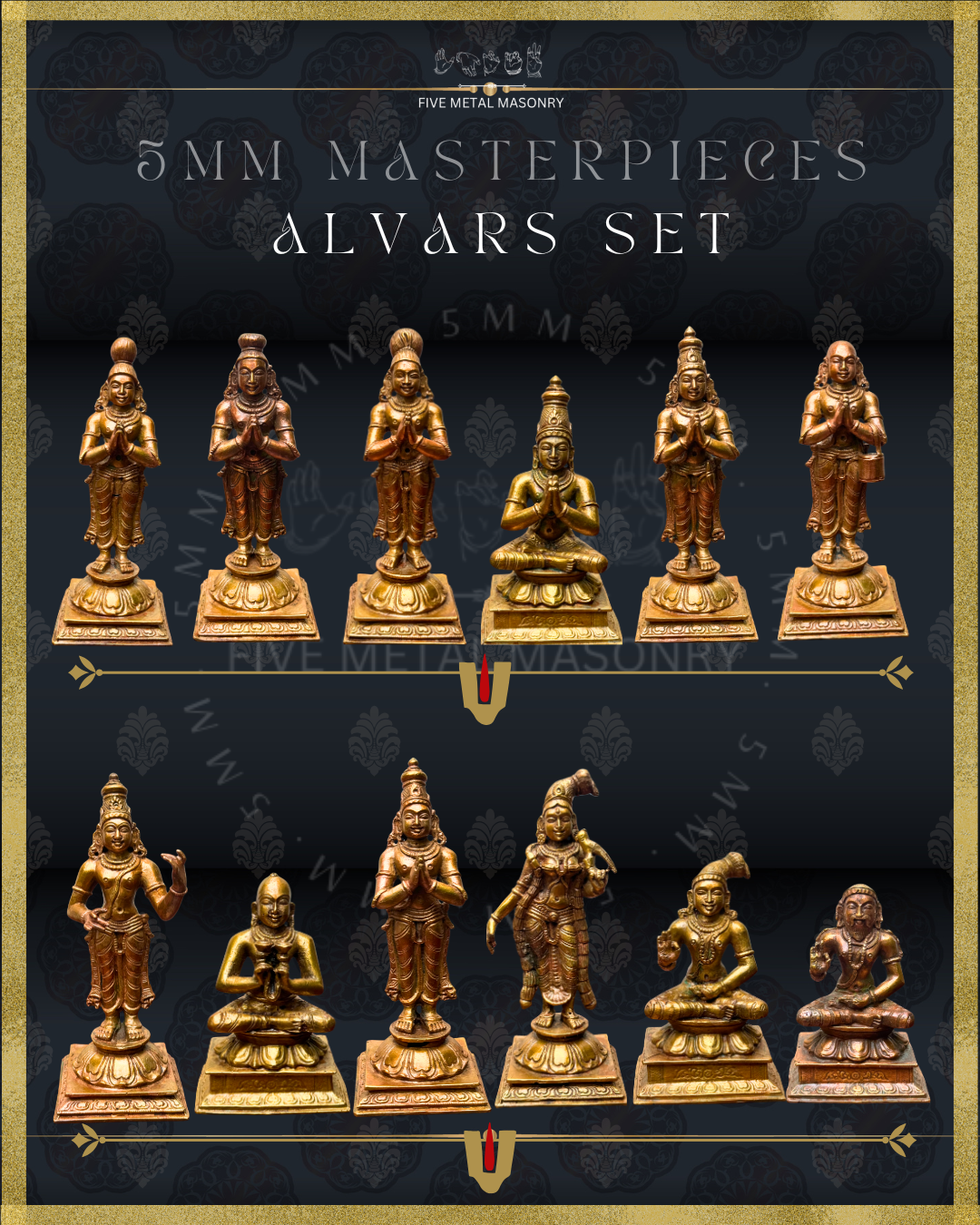 Alvars | Vaishnava saints |Set of 12 Panchaloha Bronze Icons - 5"- Masterpieces Collection | Made to Order