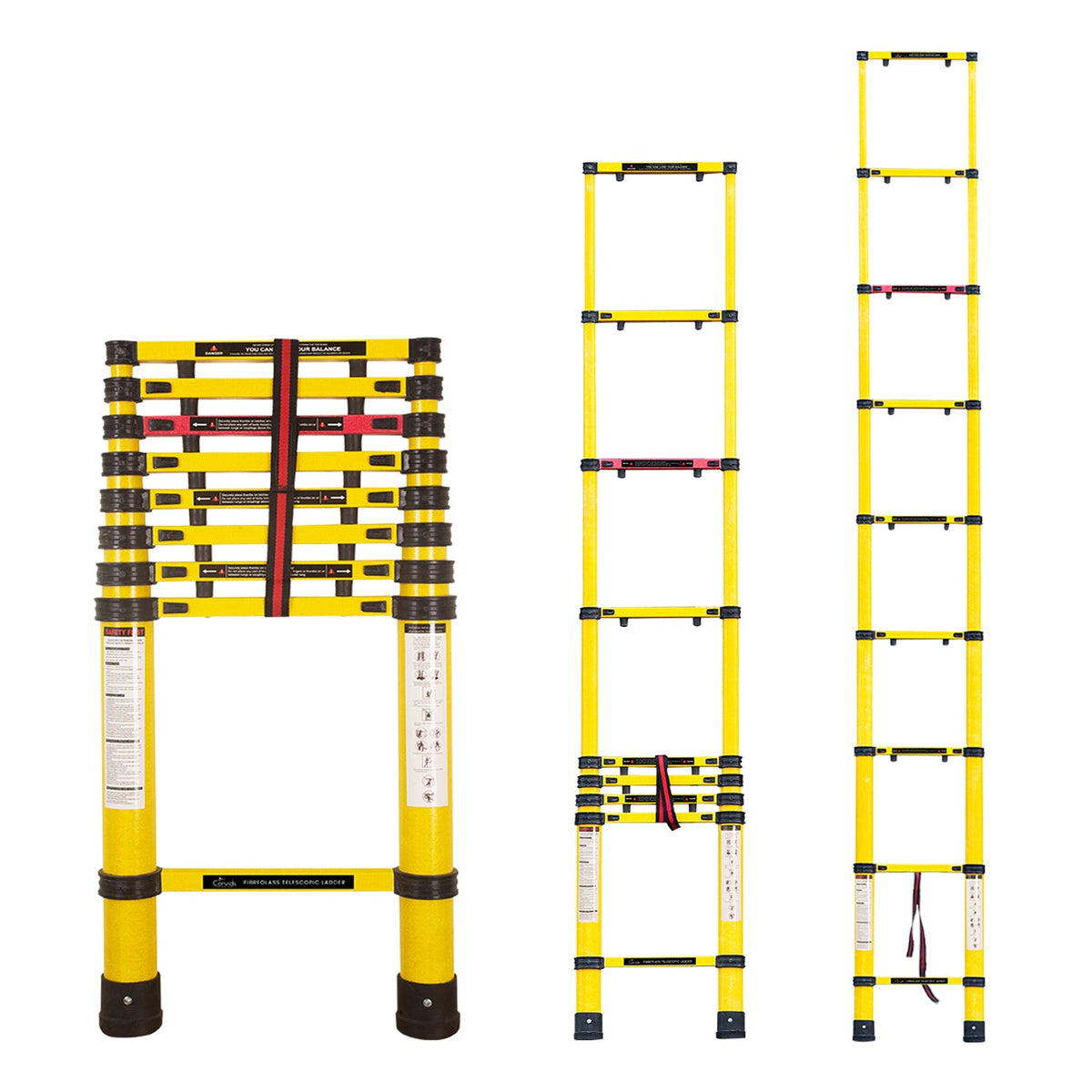 Corvids 3.5m (11.5 Feet) Heavy-Duty FRP Telescopic Ladder | Electrically Insulated & Non-Conductive | Foldable Multipurpose Ladder for Home, Industrial & Outdoor Use-1