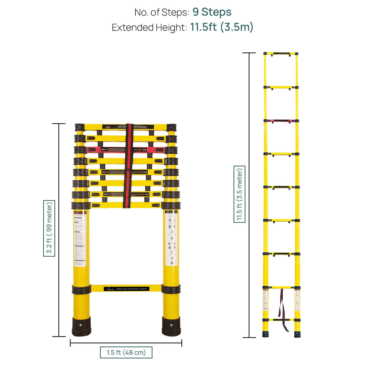 Corvids 3.5m (11.5 Feet) Heavy-Duty FRP Telescopic Ladder | Electrically Insulated & Non-Conductive | Foldable Multipurpose Ladder for Home, Industrial & Outdoor Use-3
