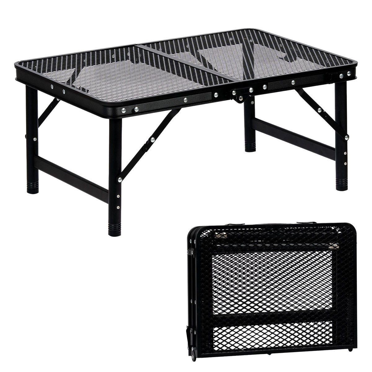 Corvids 2 Feet Foldable Camping Table with Metal Mesh Top | 2 Year Warranty | 50 KG Capacity | Portable & Height Adjustable Camping, Picnic & Utility Table for Outdoor, Balcony & Terrace (Black)-3