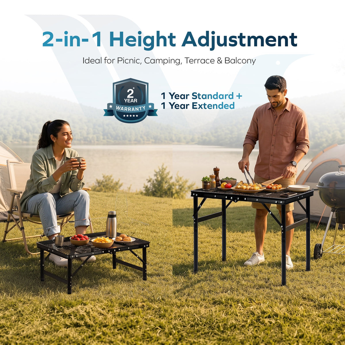 Corvids 2 Feet Foldable Camping Table with Metal Mesh Top | 2 Year Warranty | 50 KG Capacity | Portable & Height Adjustable Camping, Picnic & Utility Table for Outdoor, Balcony & Terrace (Black)-6