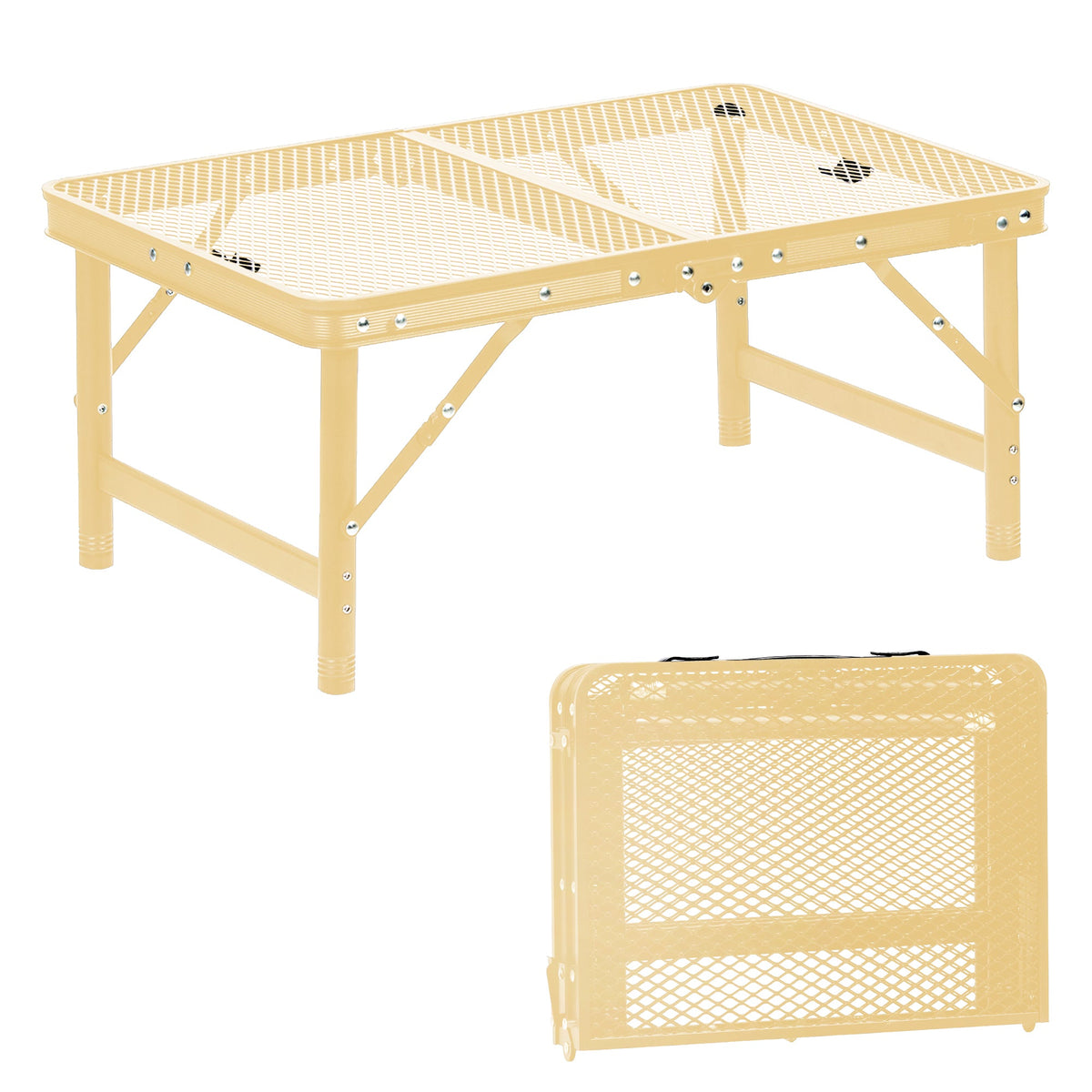 Corvids 2 Feet Foldable Camping Table with Metal Mesh Top | 2 Year Warranty | 50 KG Capacity | Portable & Height Adjustable Camping, Picnic & Utility Table for Outdoor, Balcony & Terrace (Khaki)-3