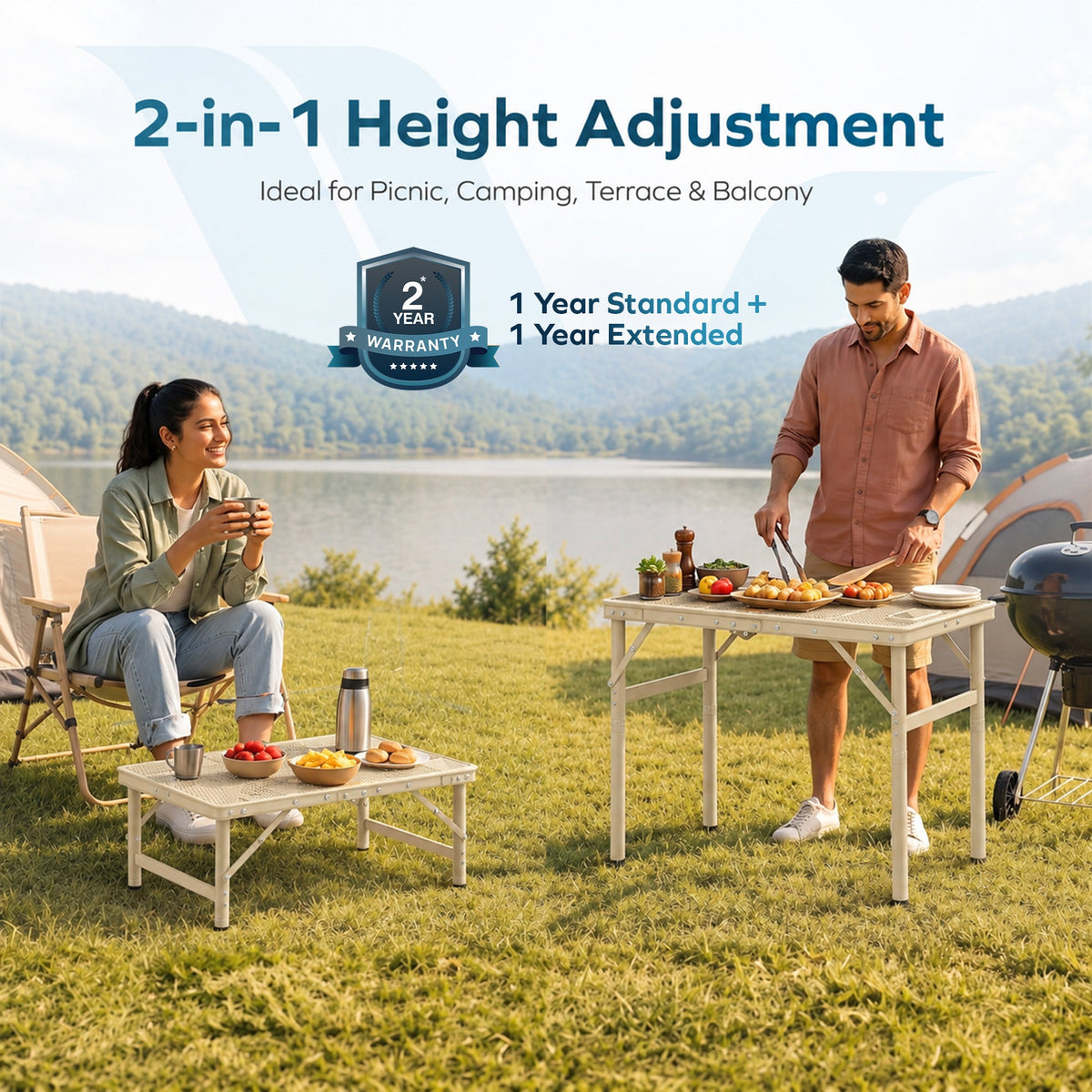 Corvids 2 Feet Foldable Camping Table with Metal Mesh Top | 2 Year Warranty | 50 KG Capacity | Portable & Height Adjustable Camping, Picnic & Utility Table for Outdoor, Balcony & Terrace (Khaki)-6