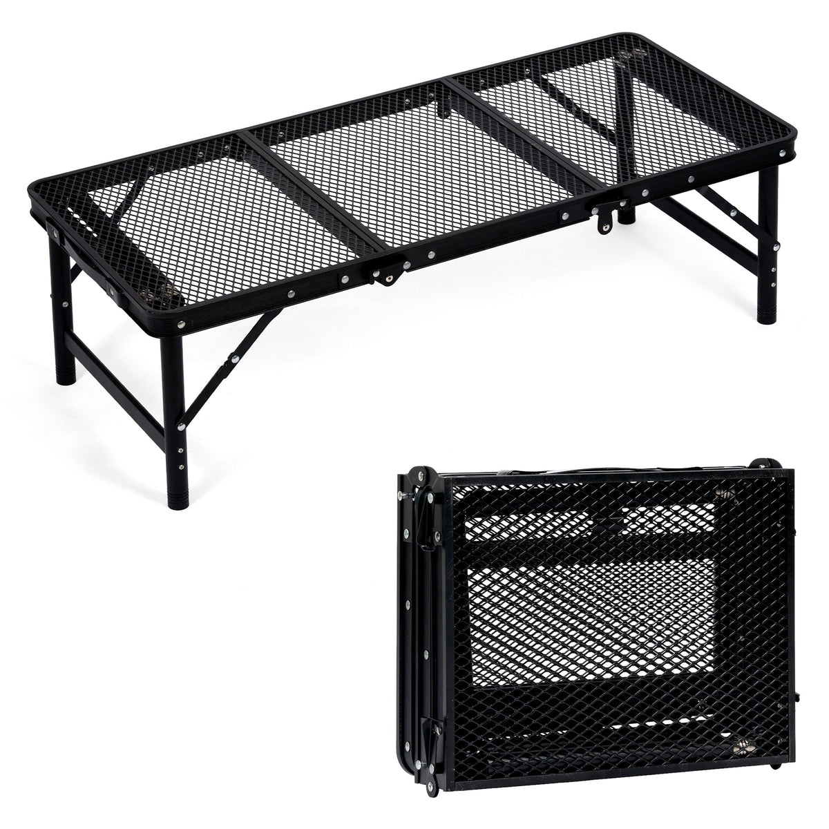 Corvids 3 Feet Foldable Camping Table with Metal Mesh Top | 2 Year Warranty | 50 KG Capacity | Portable & Height Adjustable Camping, Picnic & Utility Table for Outdoor, Balcony & Terrace (Black)-3