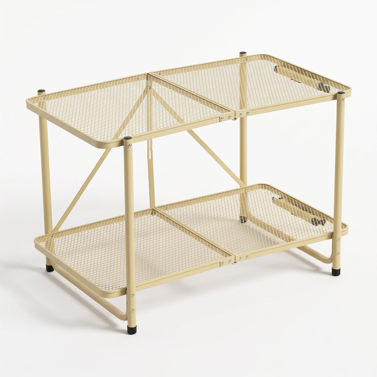 Corvids 3 Feet Foldable Metal Storage Shelf | Mesh Shelves, Adjustable Height & Compact Folding Design | Multipurpose Organizer for Kitchen, Living Room, Bedroom & Office (Khaki)-1