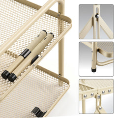 Corvids 3 Feet Foldable Metal Storage Shelf | Mesh Shelves, Adjustable Height & Compact Folding Design | Multipurpose Organizer for Kitchen, Living Room, Bedroom & Office (Khaki)-3