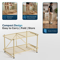 Corvids 3 Feet Foldable Metal Storage Shelf | Mesh Shelves, Adjustable Height & Compact Folding Design | Multipurpose Organizer for Kitchen, Living Room, Bedroom & Office (Khaki)-4